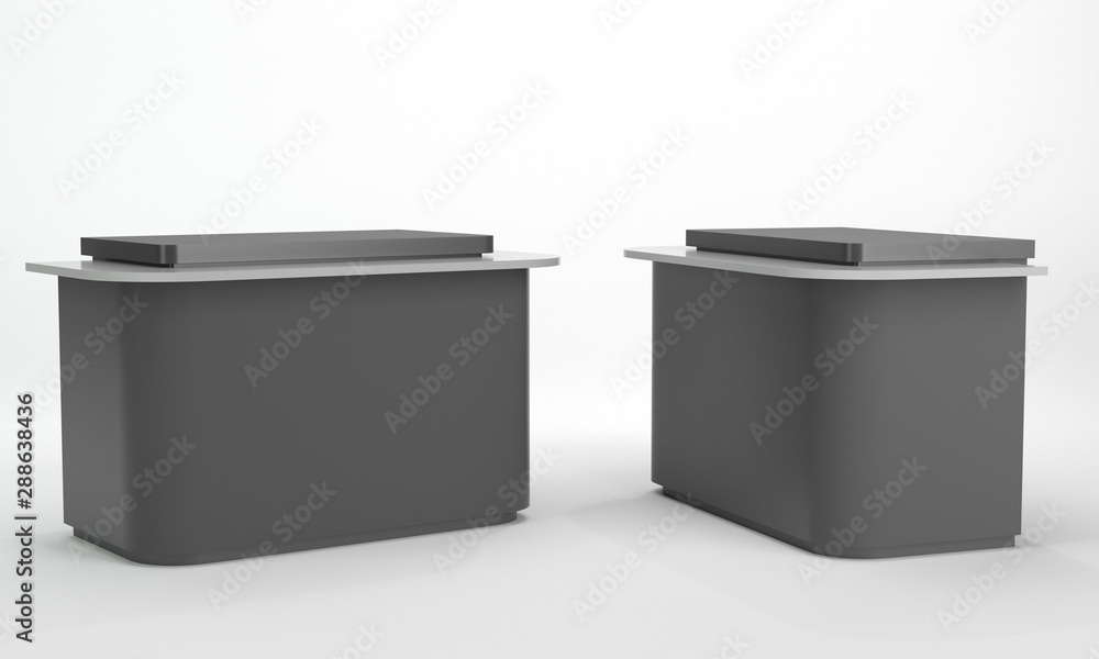 Isolated Black Counter, Booth Or Info Helping Service Point. 3D rendering Isolated Black Counter, Booth Or Info Helping Service Point. 3D rendering