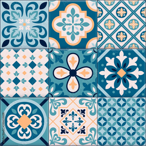Realistic Ceramic Floor Tiles Ornaments Icon Set