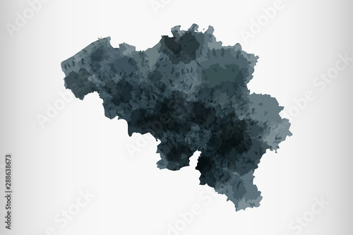 Fotografia, Obraz Belgium watercolor map vector illustration of black color on light background us