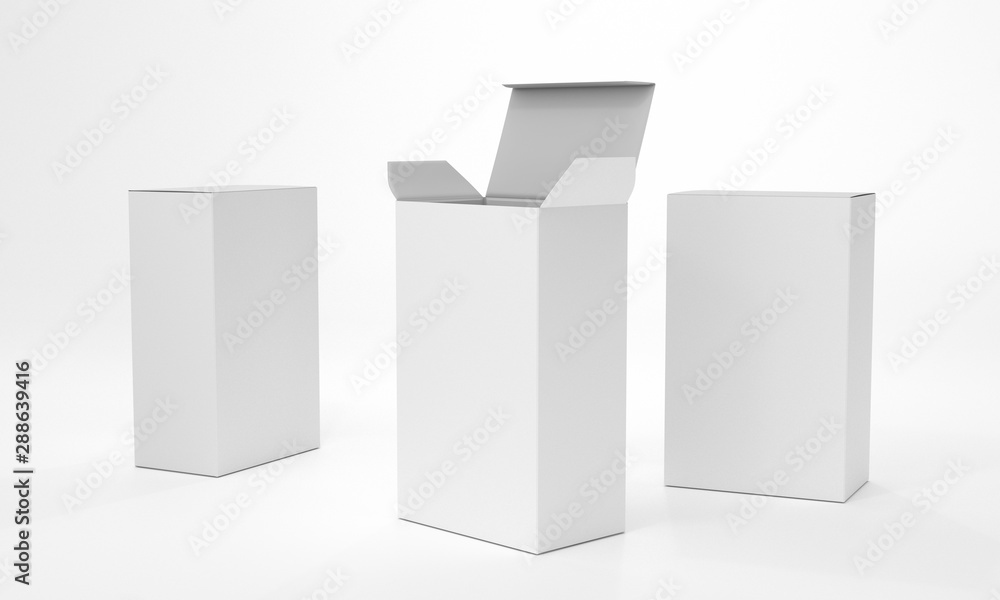 Blank Box Package. Isolated White Box Product Mock-up Blank Box Package. Isolated White Box Product Mock-up