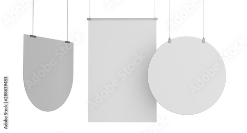 Set Of Various Shapes White Banners. 3D rendering