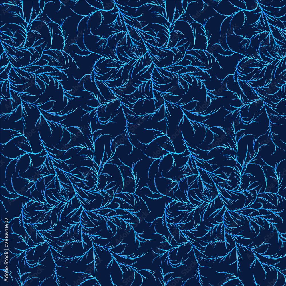 Seamless winter frost pattern. Tile texture with tangled ornament of frozen ice crystal flowers. Seamless winter frost pattern. Tile texture with tangled ornament of frozen ice crystal flowers.