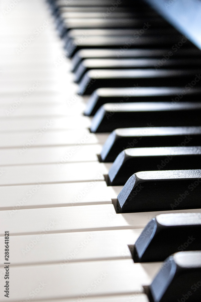 Piano keyboard, musical instrument, macro view Piano keyboard, musical instrument, macro view