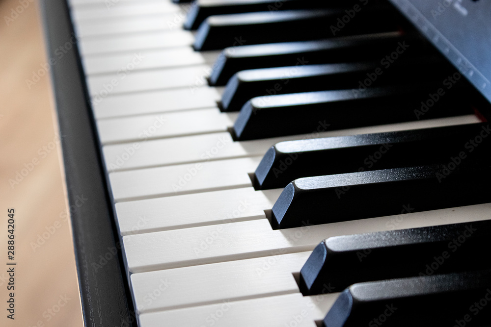 Piano keyboard, musical instrument, macro view Piano keyboard, musical instrument, macro view