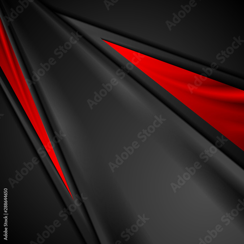 Abstract black smooth modern technology background with contrast red glossy stripes. Vector dark corporate design