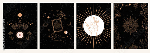 Obraz na plátně Collection of mystical and mysterious illustrations in hand drawn style
