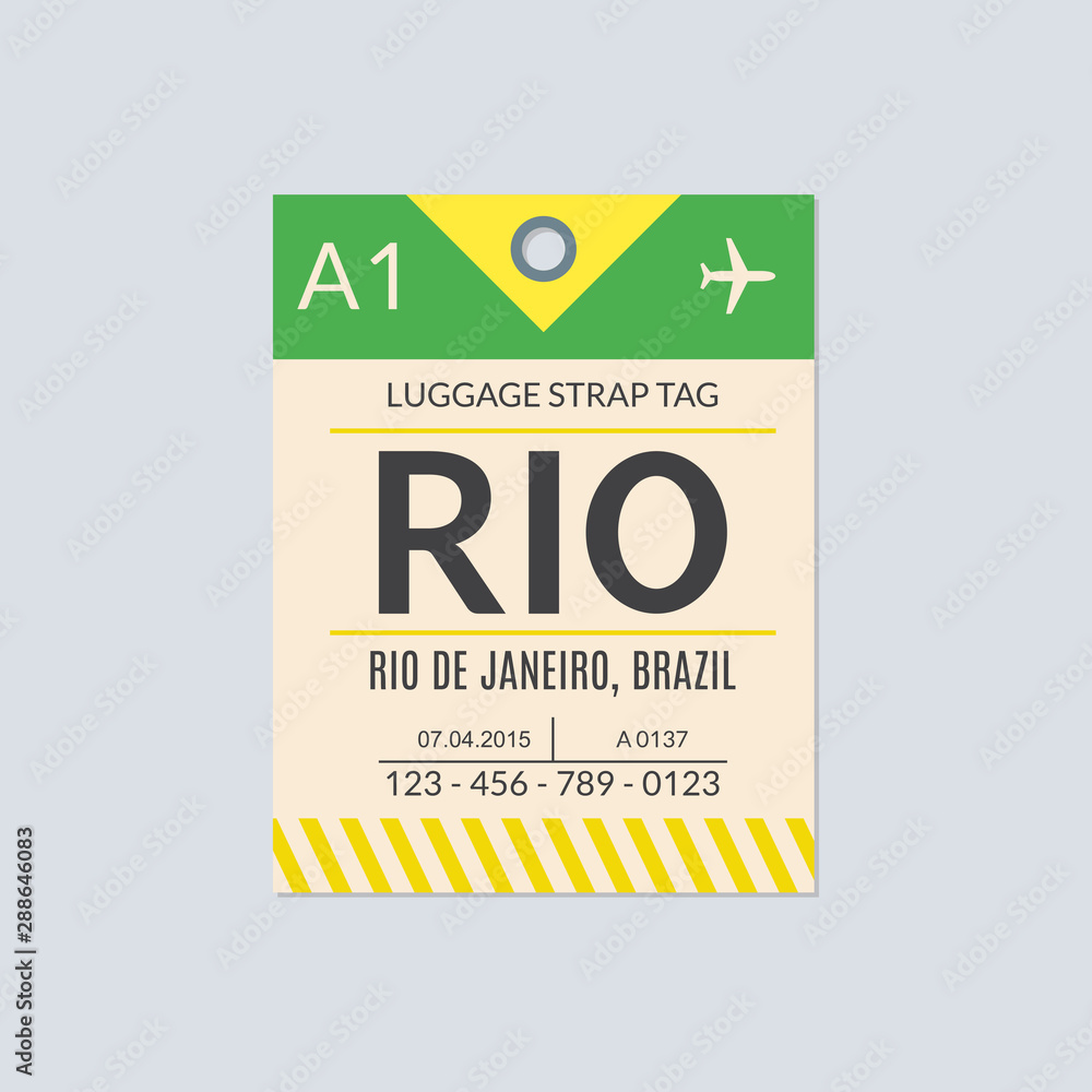 Rio de Janeiro Luggage tag. Airport baggage ticket. Travel label