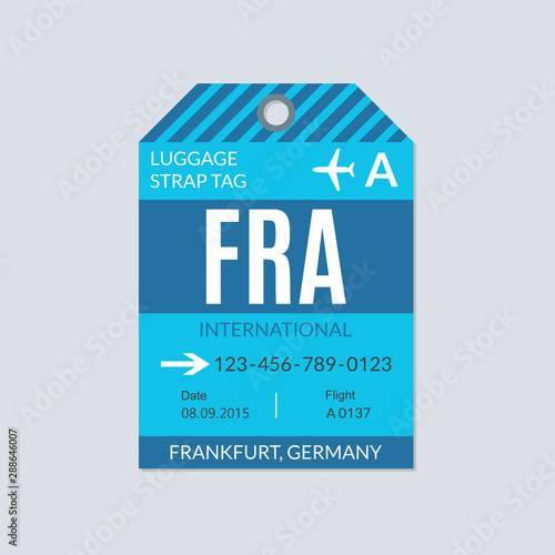 Frankfurt Luggage tag. Airport baggage ticket. Travel label. Vector illustration.  
