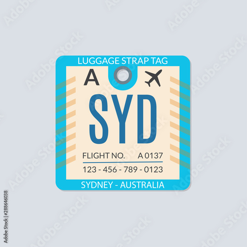 Sydney Luggage tag. Airport baggage ticket. Travel label. Vector illustration.  
