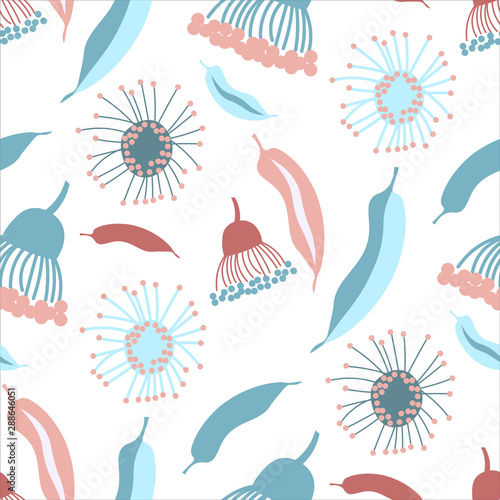 Australian gum blossom eucalyptus abstract seamless pattern