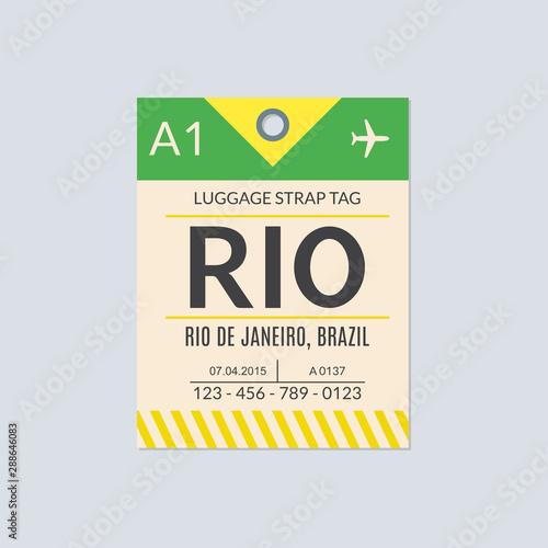 Rio de Janeiro Luggage tag. Airport baggage ticket. Travel label. Vector illustration.  