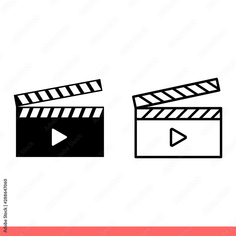 Movie clapper icon set in flat isolated on white background, film vector illustration for web site or mobile app