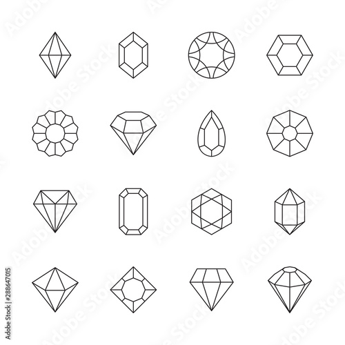 Diamond icon. Jewels outline symbols gems stones geometrical polygonal forms vector collection. Illustration stone crystal, brilliant precious, facet jewel gemstone photo