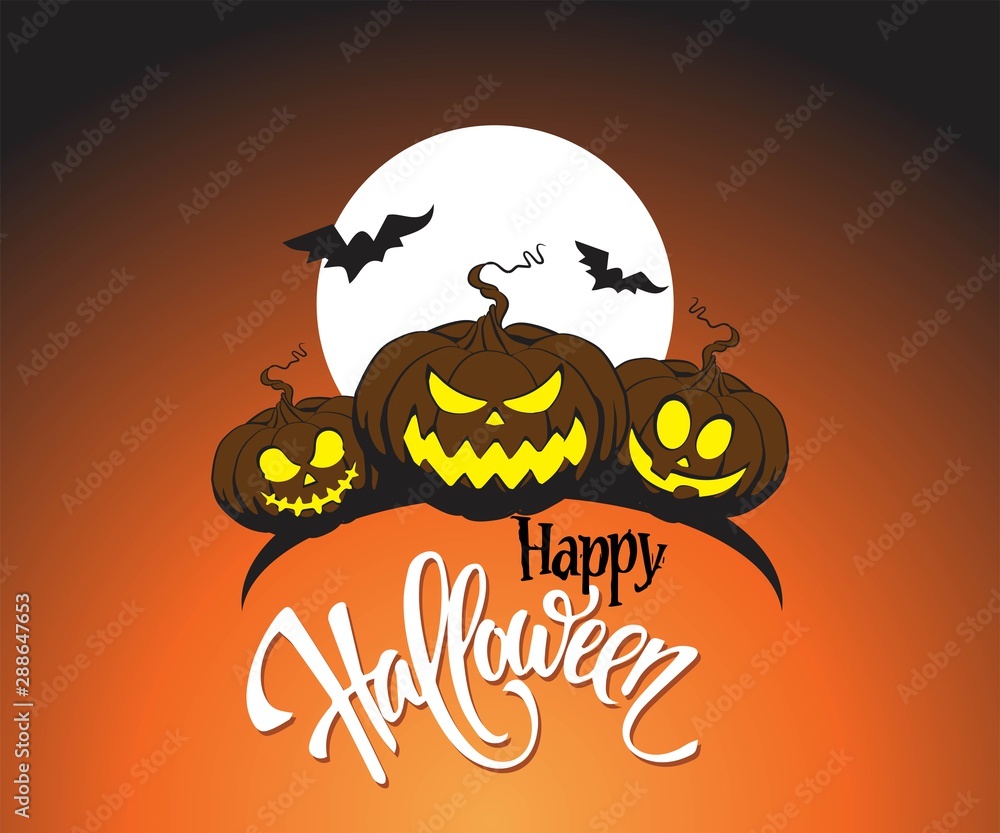 Halloween pumpkin with funny scary faces different shapes and colors Halloween pumpkin with funny scary faces different shapes and colors