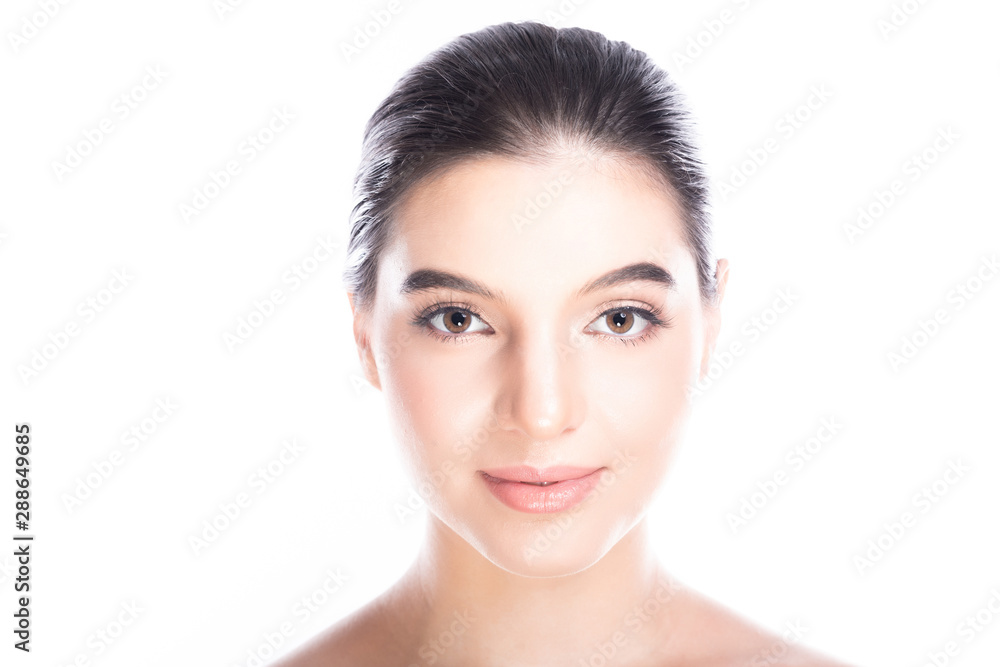 Beauty woman face isolate in white background. Young caucasian girl, perfect skin, cosmetic, spa, beauty treatment concept. Portrait, smile. Beauty woman face isolate in white background. Young caucasian girl, perfect skin, cosmetic, spa, beauty treatment concept. Portrait, smile.