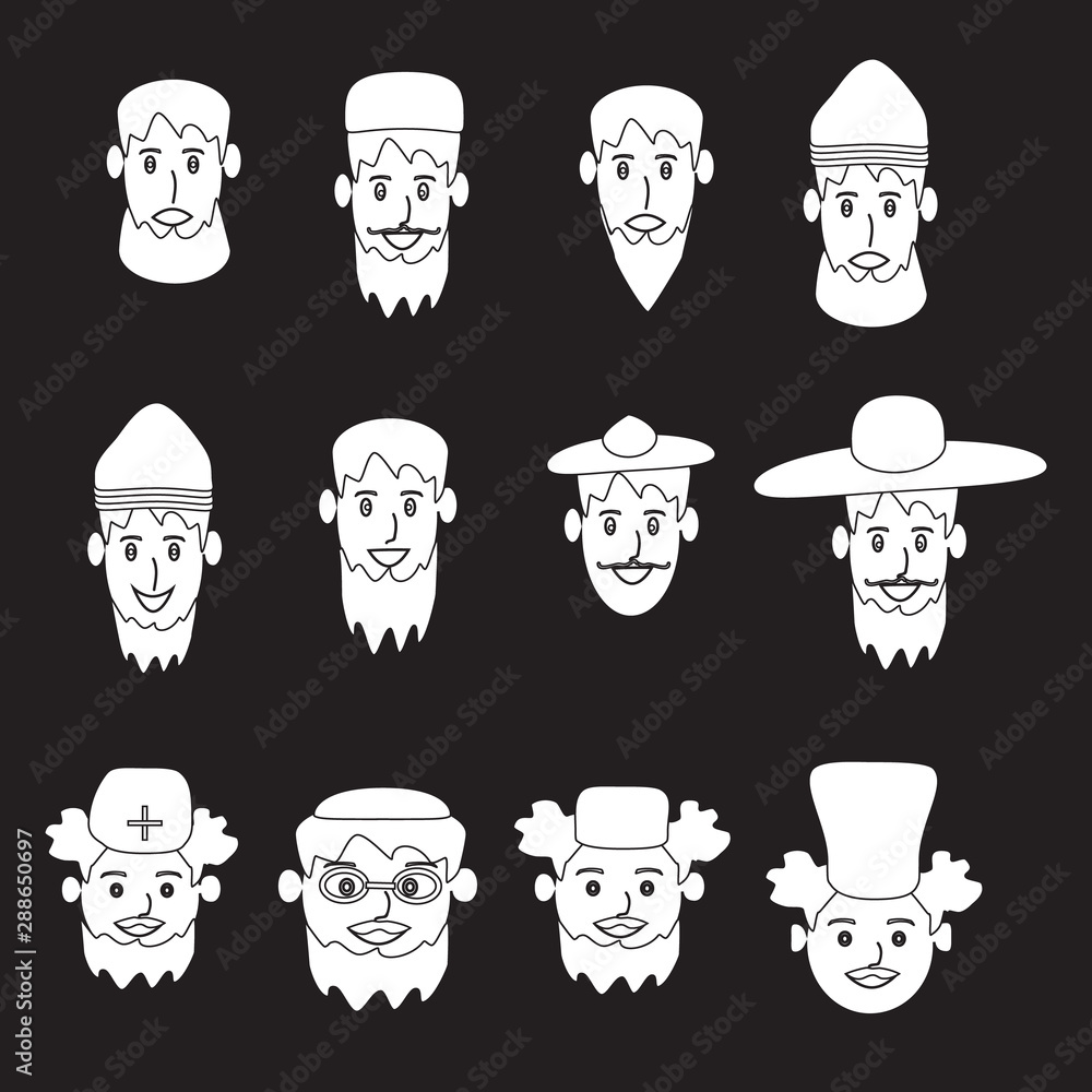 A set of faces of people of different professions on isolated background A set of faces of people of different professions on isolated background