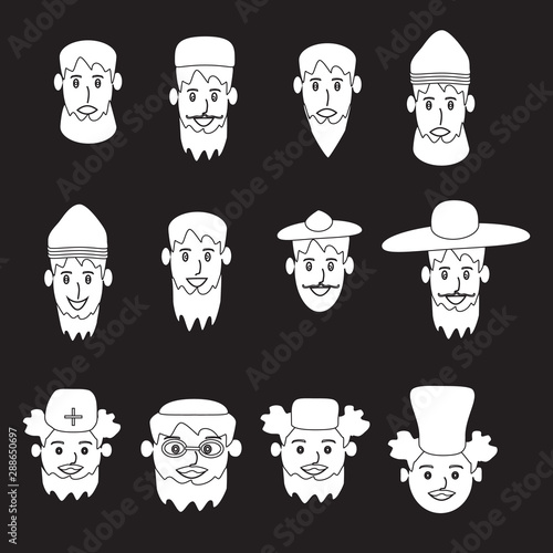A set of faces of people of different professions on isolated background