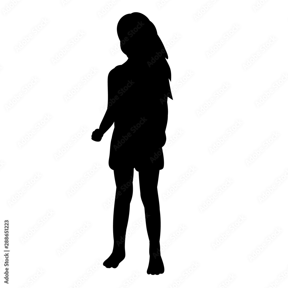 vector, isolated, black silhouette of a child, girl, childhood on a white background