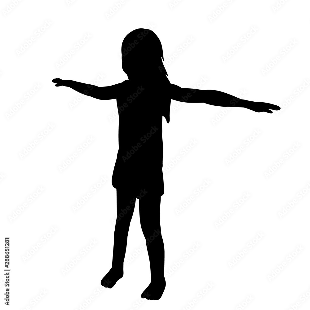 isolated, black silhouette of a child, girl