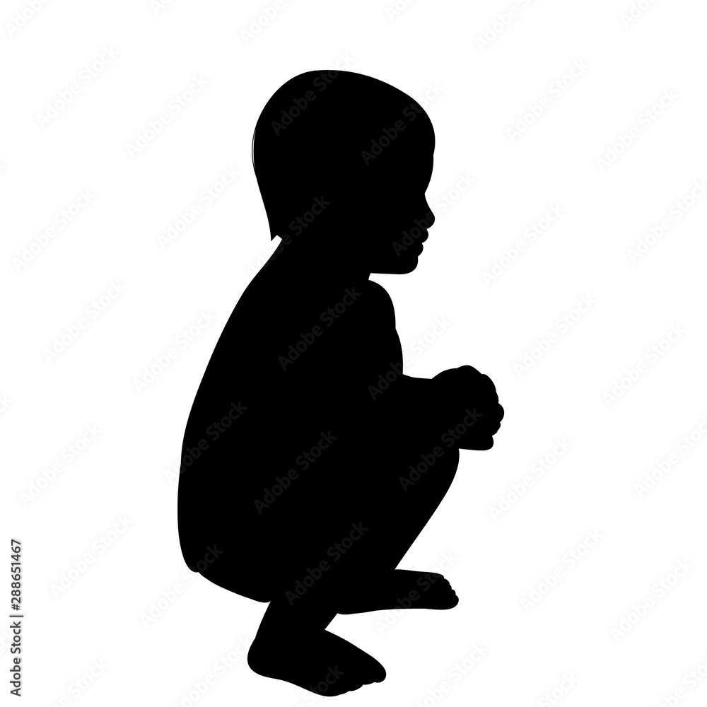 vector, isolated, black silhouette of a child, a boy sitting