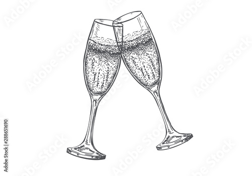 Vector illustration of hand drawing champagne glasses.