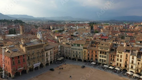 Beautiful Vic city in Catalonia Spain. Video footage. Aerial top view to the down town photo