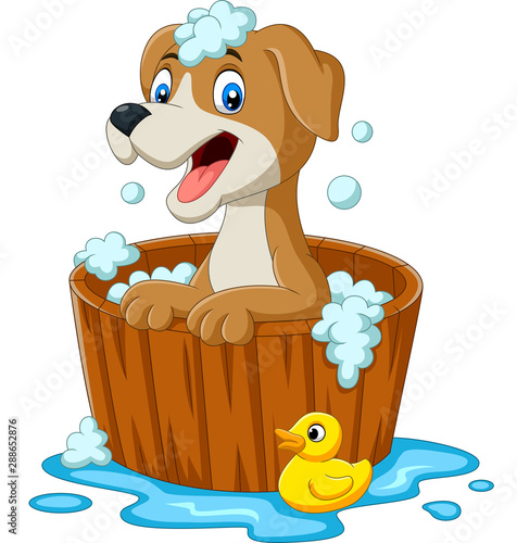 Cartoon dog having a bath