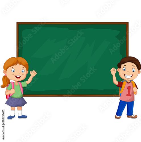 Cartoon school kids with chalkboard