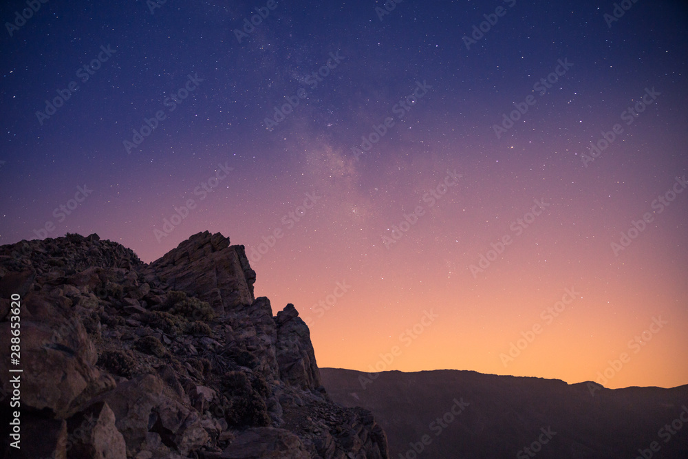 Silhouette of Rocks in Teide National Park after Sunset in Starry Night, Tenerife, Spain, Europe Silhouette of Rocks in Teide National Park after Sunset in Starry Night, Tenerife, Spain, Europe
