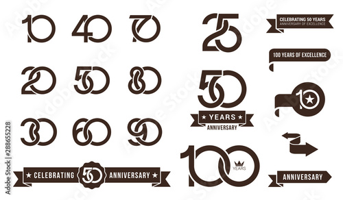 Valokuva Set of anniversary pictogram icon and anniversary banner collection