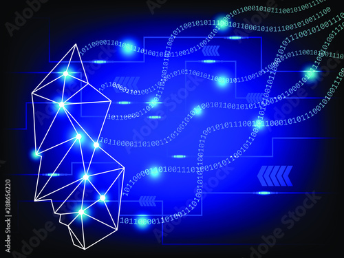 Visual Human Big Data Background. Artificial intelligence Cyber Concept. Machine learning Concept. Data Transfer binary data form head side view