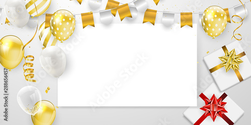 Happy Birthday Celebration party banner with Gold balloons background. Vector illustration.