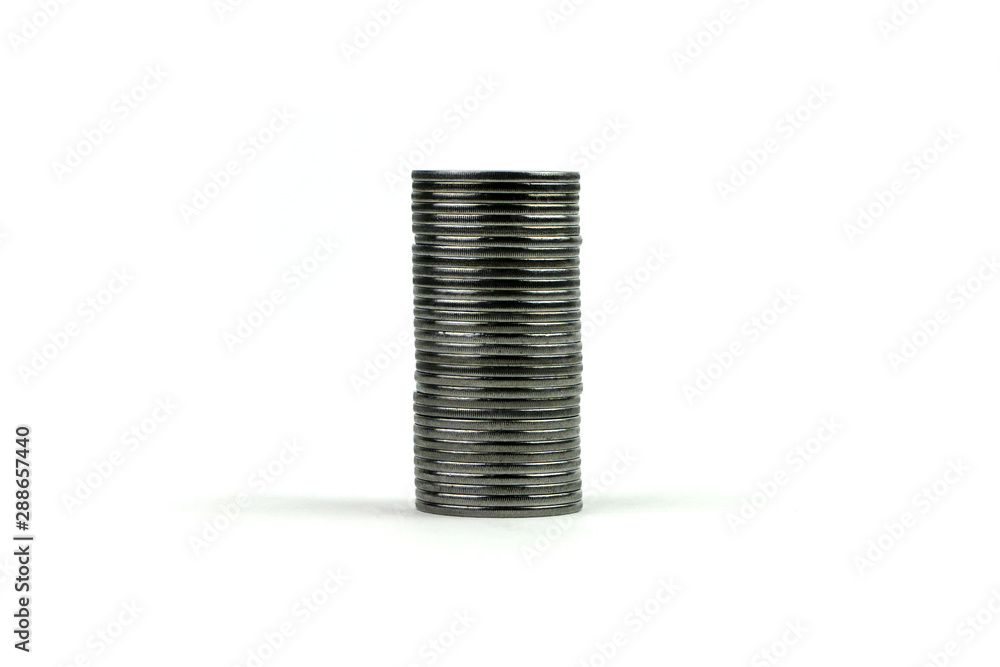 Silver coins stack on white background Silver coins stack on white background