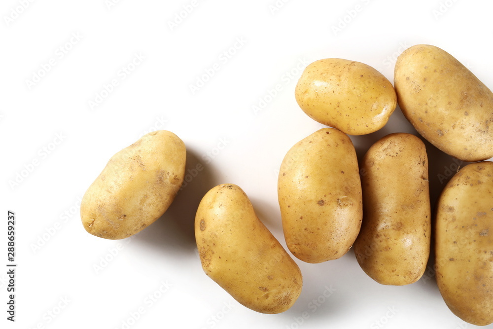 Potatoes isolated on white background, top view Potatoes isolated on white background, top view