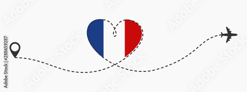 Welcome to France. Air plane love travel concept. Vector travel destinations icon, Elements for traveling to France.