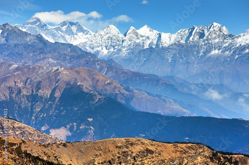 Panoramic view of himalaya range from Pikey peak photo