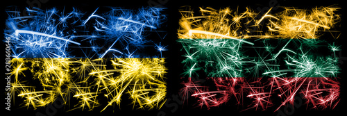 Ukraine, Lithuania sparkling fireworks concept and idea flags © Vlad
