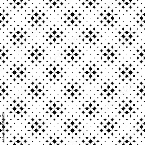 Seamless geometrical black and white curved star pattern background - abstract monochrome vector graphic design from stars