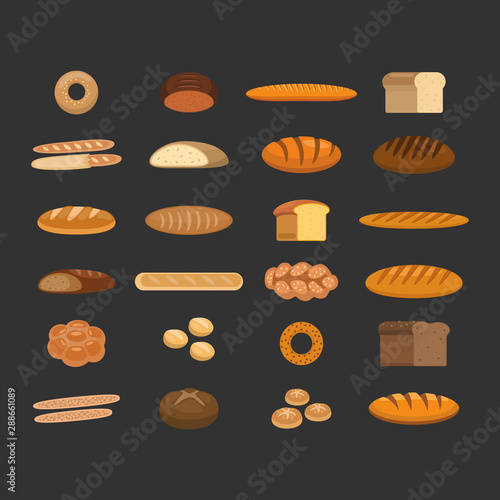 Bakery flat vector illustration set for shops.