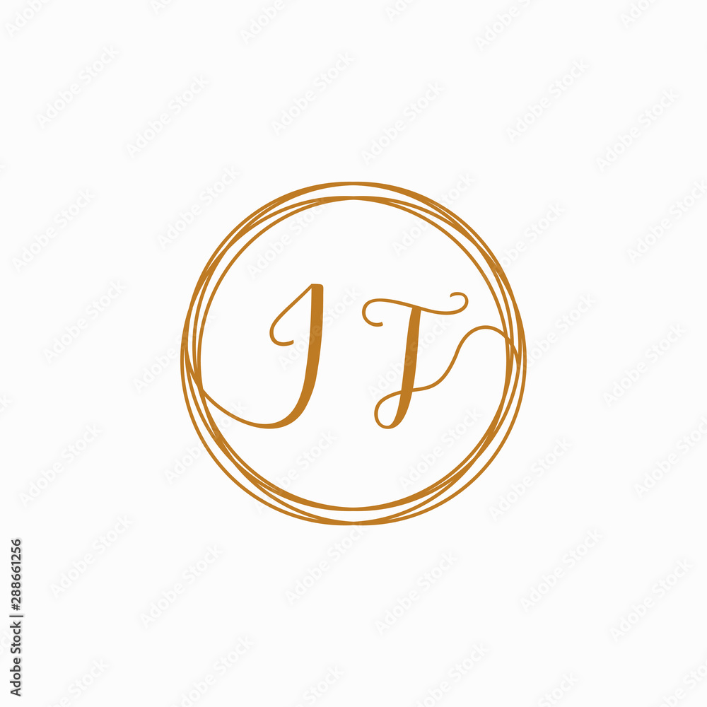 Letter JT logo template. Creative fashion logo design, couple letter , beauty icon. Initial handwriting or handwritten logo for identity. Logo with hand drawn style. wedding concept -vector