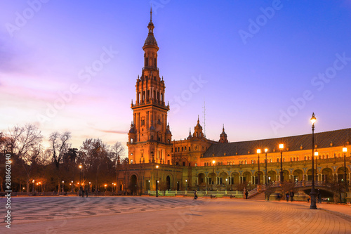 Plaza de Espana (Place d' Espagne) it is tourist attraction and landmark in Sevilla Andalusia, Spain