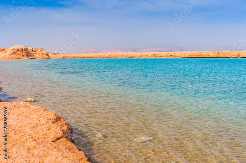 Red sea coast shore in the Ras Mohammed National Park. Famous travel destionation in desert. Sharm el Sheikh, Sinai Peninsula, Egypt. photo