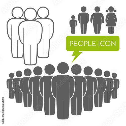 Vector icon group people team, man, boy, fat man and woman. Isolated on white background.