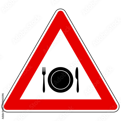 Besteck und Achtung Schild