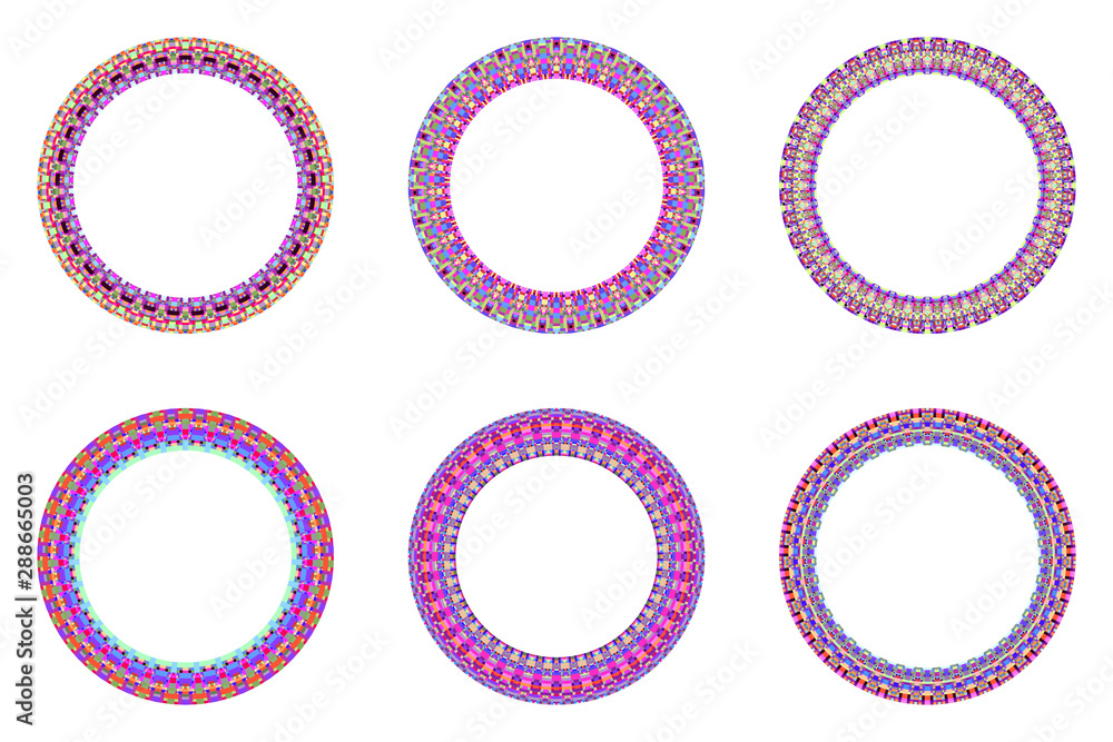 Geometrical mosaic round border set - circular vector design element Geometrical mosaic round border set - circular vector design element