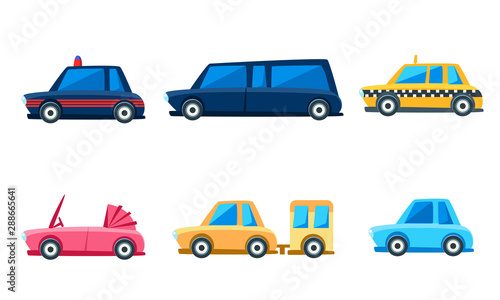 City Transport Set  Cute Colorful Childish Vehicles Vector Illustration