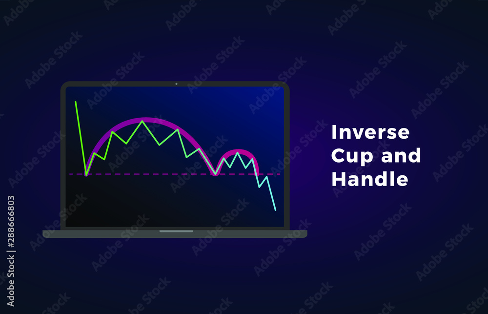 Inverse Cup and Handle vector icon - bearish continuation price chart pattern figure technical analysis. Stock, cryptocurrency graph, forex analytics, trading market breakouts