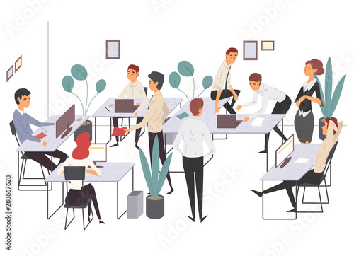 Business People haracters Working in Office, Coworking Space with Working Men and Women Vector Illustration photo