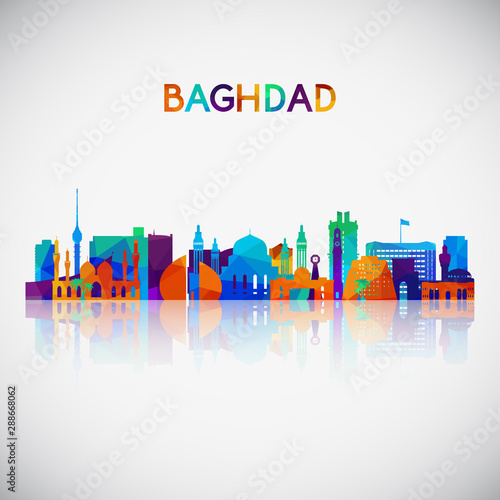 Baghdad skyline silhouette in colorful geometric style. Symbol for your design. Vector illustration. photo