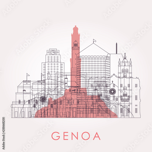 Foto Outline Genoa skyline with landmarks